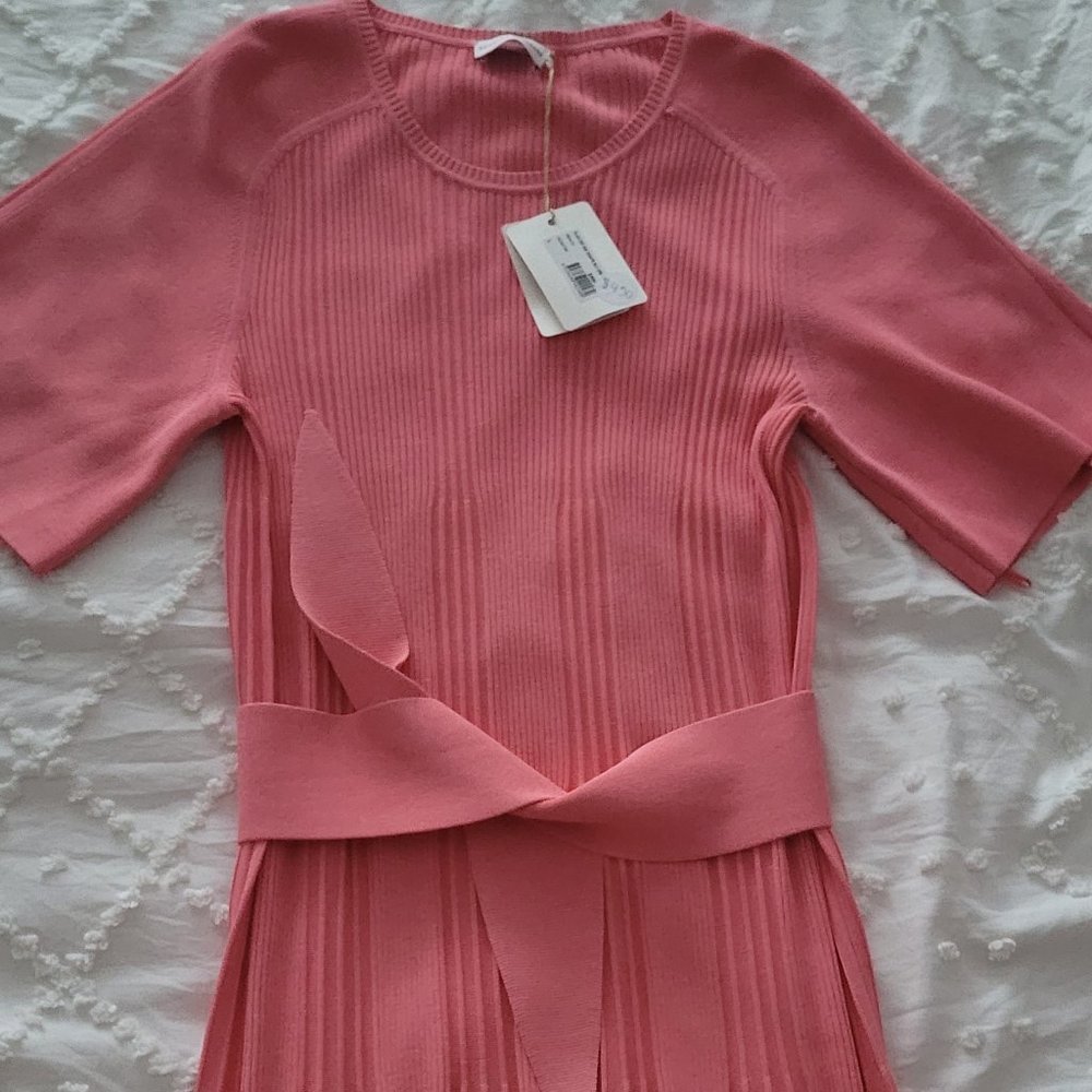 NWT Scanlan Theodore Peach Pleated Rib Sleeve Dress